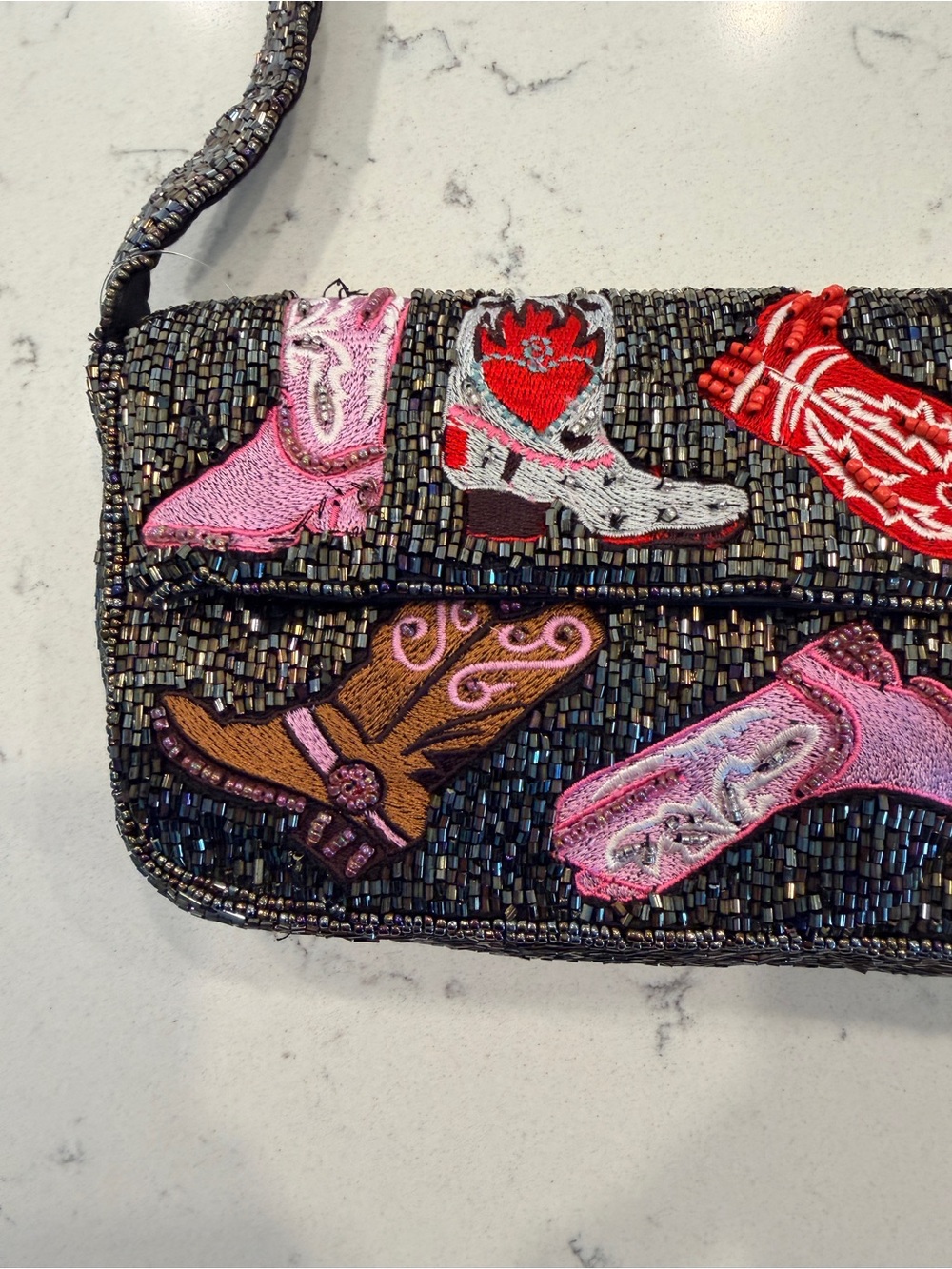 Viral Beaded Shoulder Bag with Pink & Red Western/Cowboy Boots - Picture 6 of 15